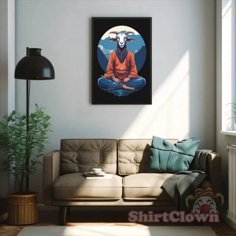 Meditating Goat Art Print | Goat Meditation Poster | Spiritual Yoga Wall Art |  hip style | enlightened decor