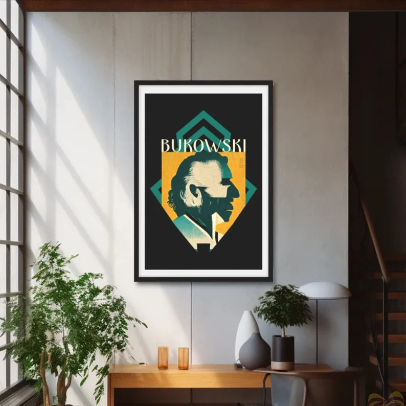 Charles Bukowski Art Deco Art Print gift poet artwork design decor author writer gift for author gift for writer gift for reader