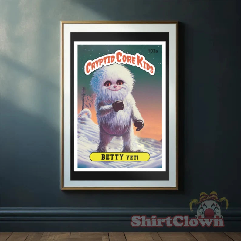 Betty Yeti Trading Card Art Print | Abominable Snowman Cryptid Core Kids Cryptozoology GPK Parody Garbage Pail Poster Gift |rtwork Wall Art