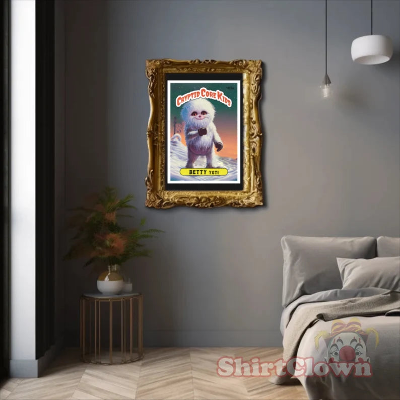 Betty Yeti Trading Card Art Print | Abominable Snowman Cryptid Core Kids Cryptozoology GPK Parody Garbage Pail Poster Gift |rtwork Wall Art