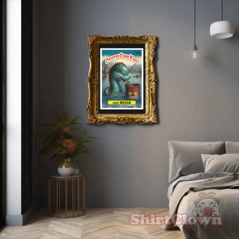 Loch Nessie Trading Card Art Print | Loch Ness Monster | Cryptid Core Kids | Cryptidcore Cryptozoology | GPK Parody  Poster  Decor  Wall Art