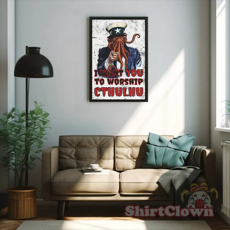Cthulhu Uncle Sam Art Print | HP Lovecraft Poster Call of Cthulhu Worship Cthulhu Cthulu Art Print