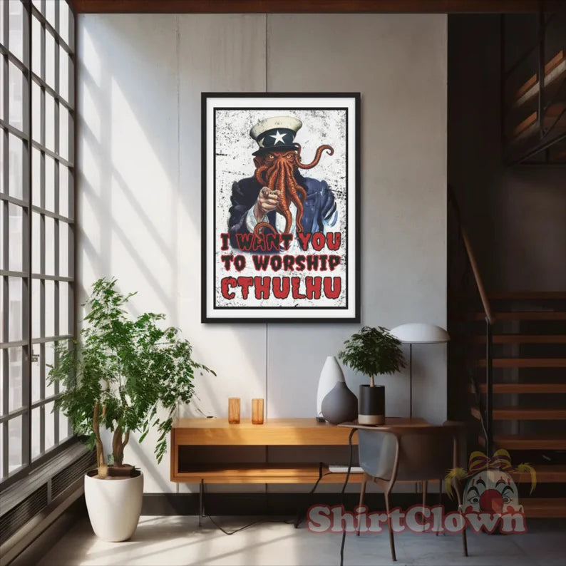 Cthulhu Uncle Sam Art Print | HP Lovecraft Poster Call of Cthulhu Worship Cthulhu Cthulu Art Print