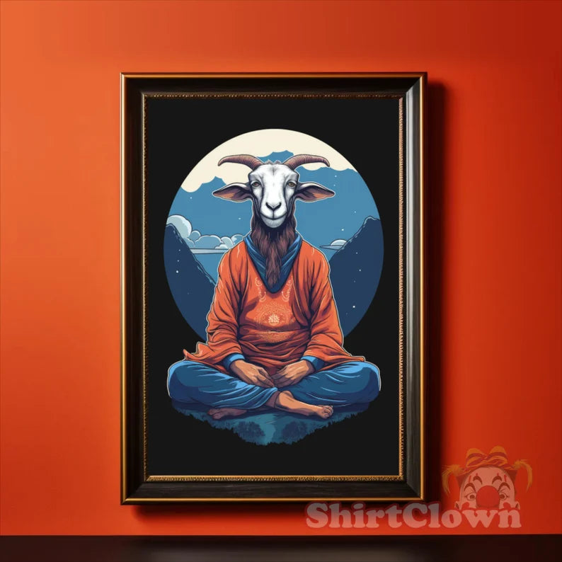 Meditating Goat Art Print | Goat Meditation Poster | Spiritual Yoga Wall Art |  hip style | enlightened decor