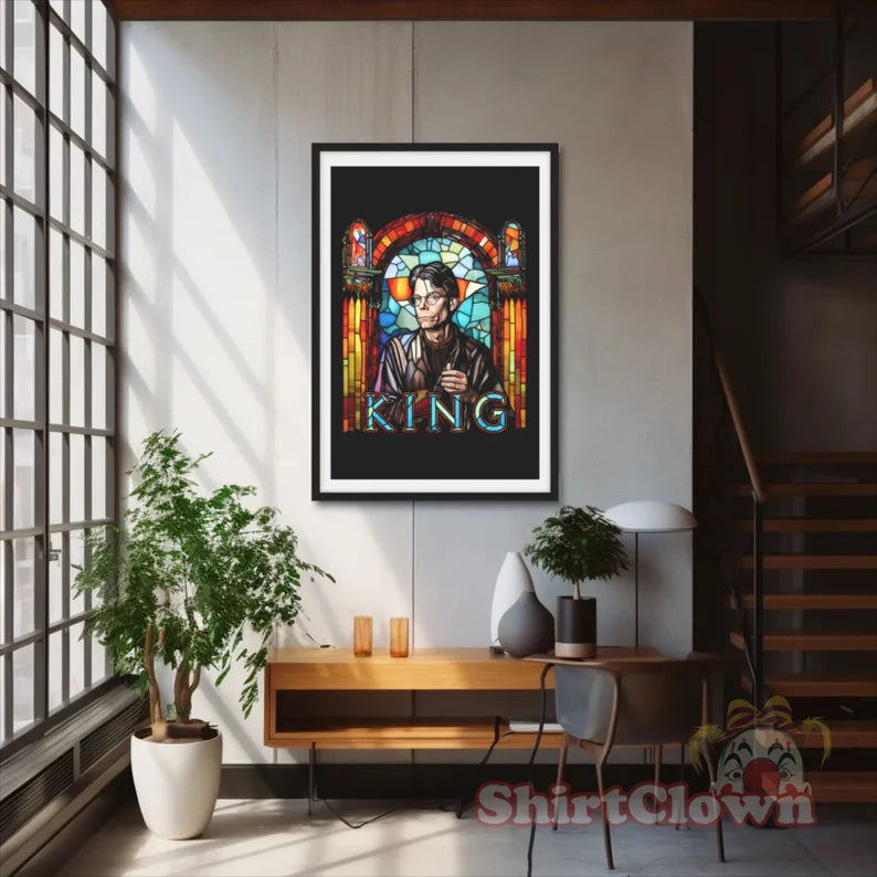 Stephen King Stained Glass Art Print | The King Poster | Horror Wall Art | Author Writer Reader Gift Decor