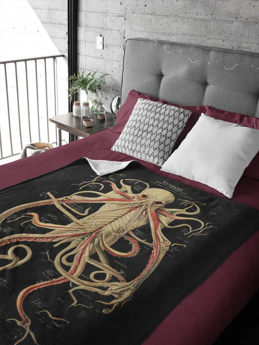 Cthulhu Arcane Anatomy Plush Blanket | HP Lovecraft Throw Blanket | Horror Art Monster Gift Decor