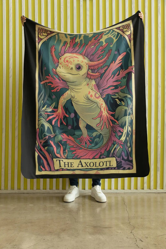 Axolotl Tarot Card Velveteen Plush Blanket | Salamander Throw Blanker | Nature Art | Amphibian Decor| Water dragon design | Cottagecore