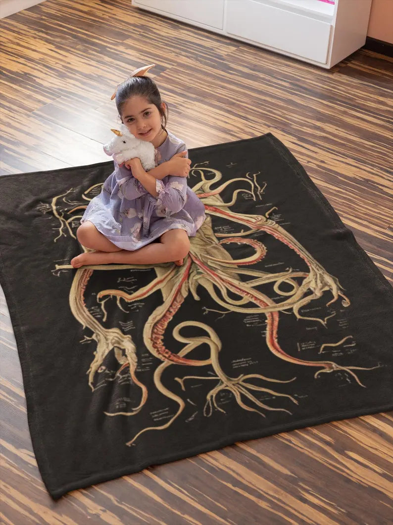 Cthulhu Arcane Anatomy Plush Blanket | HP Lovecraft Throw Blanket | Horror Art Monster Gift Decor