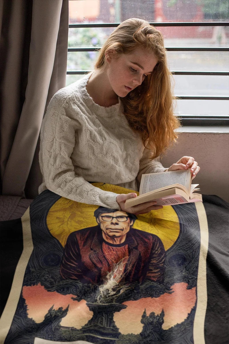 Stephen King Tarot Card Plush Blanket | The King Tarot Throw Blanket | Horror Art | Author Writer Reader Gift Decor
