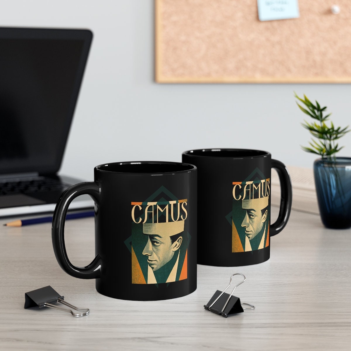Philosophy Mug, Albert Camus Art Deco Coffee Cup, Literary Gift for Readers and Writers