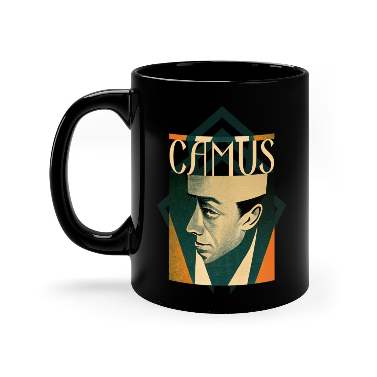 Philosophy Mug, Albert Camus Art Deco Coffee Cup, Literary Gift for Readers and Writers