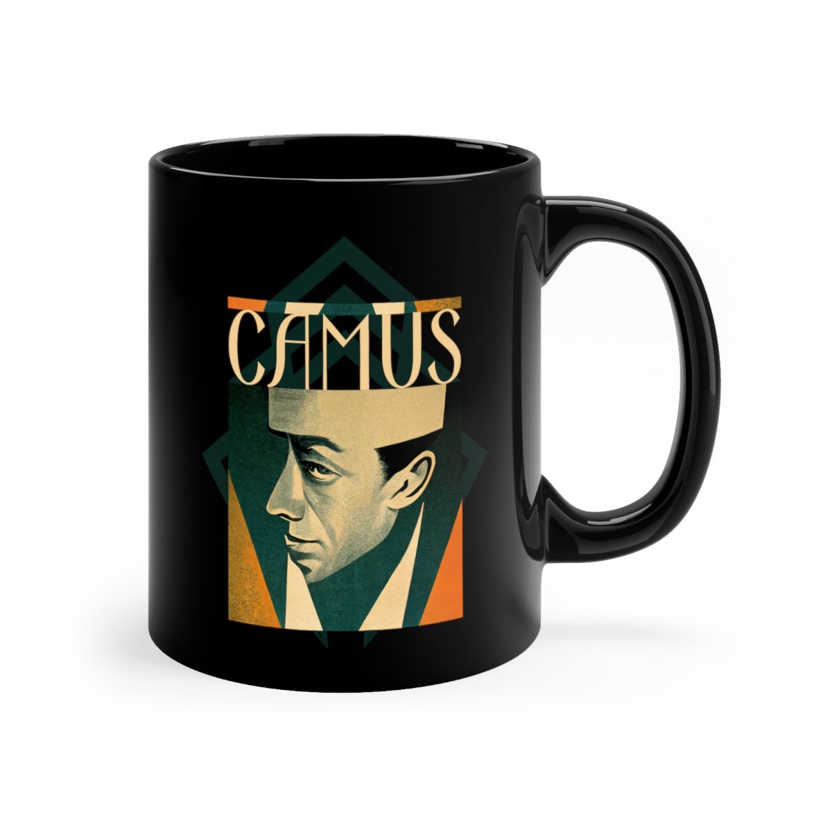 Philosophy Mug, Albert Camus Art Deco Coffee Cup, Literary Gift for Readers and Writers