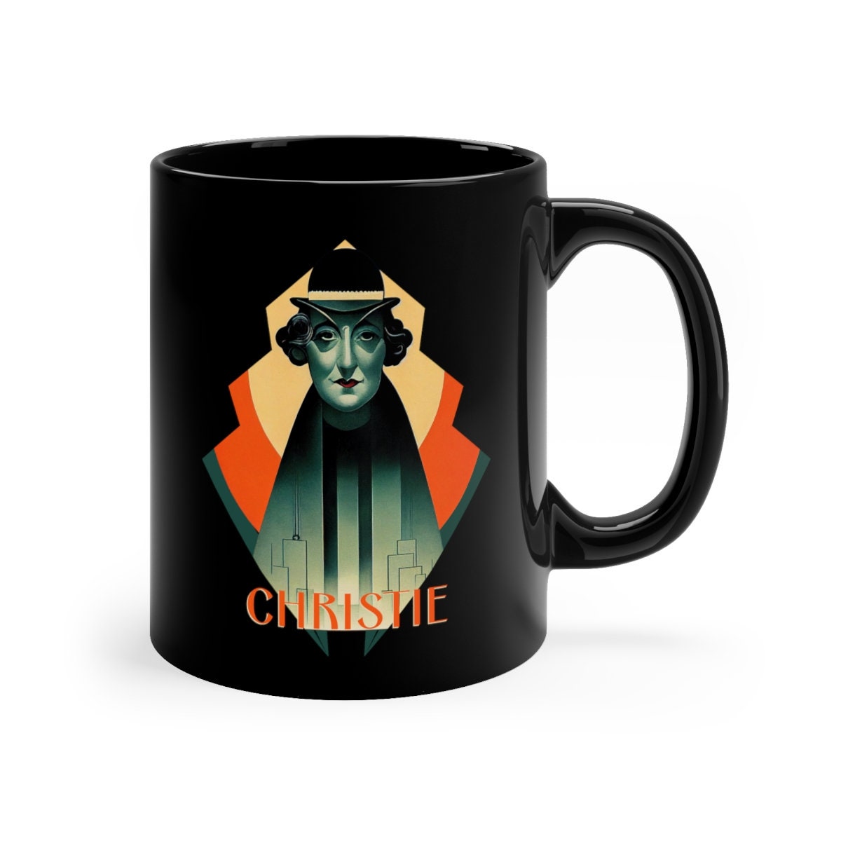 Agatha Christie Mug, Art Deco Mystery Author Coffee Cup, Book Lover Gift for Readers