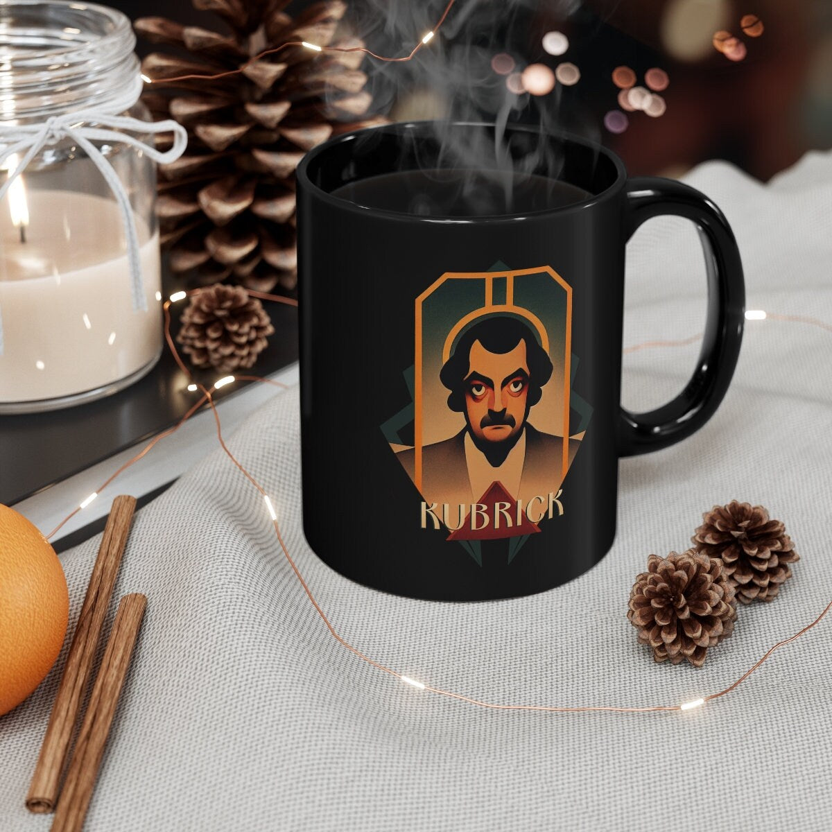 Stanley Kubrick Mug, Art Deco Film Director Coffee Cup, Cinema Gift for Movie Buffs
