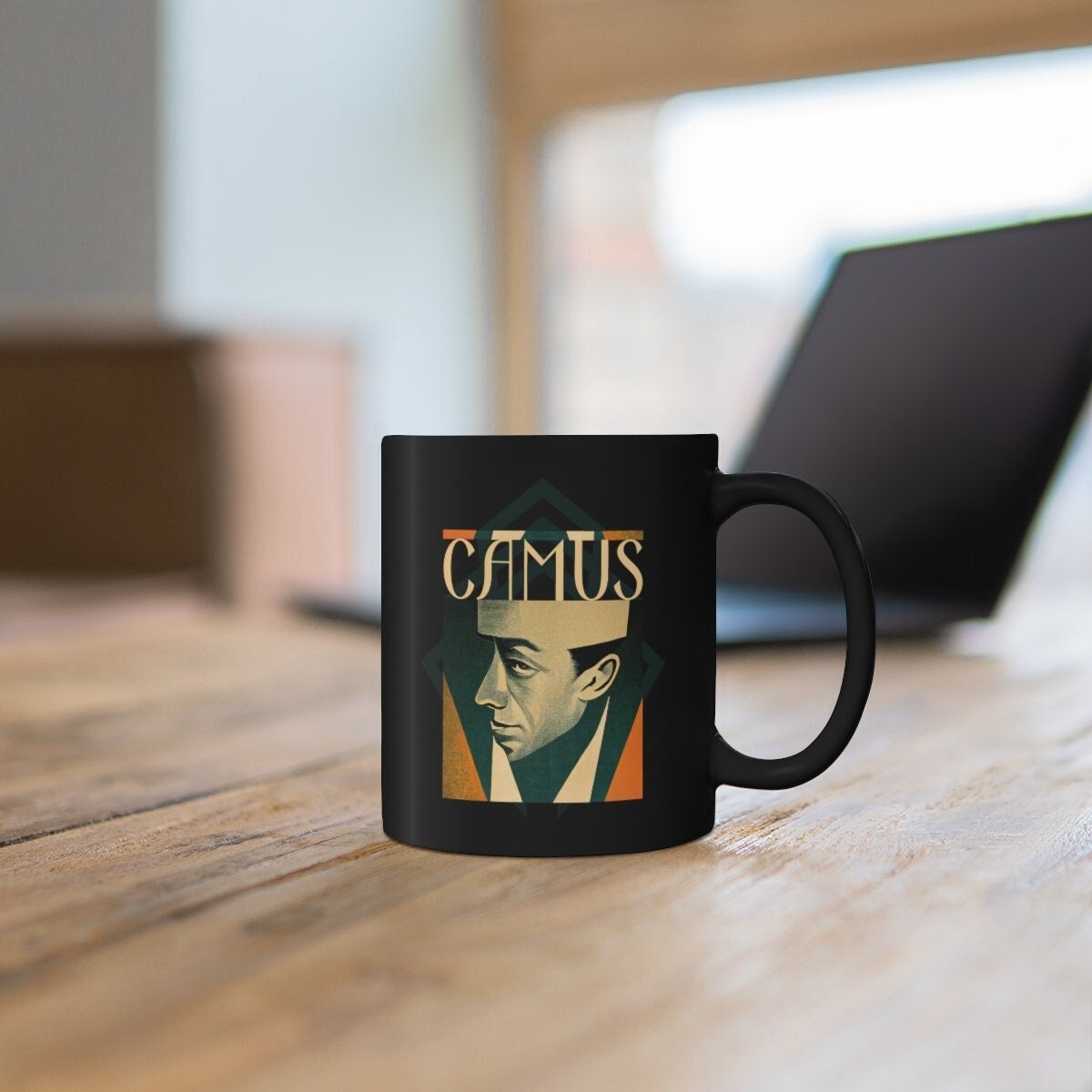 Philosophy Mug, Albert Camus Art Deco Coffee Cup, Literary Gift for Readers and Writers