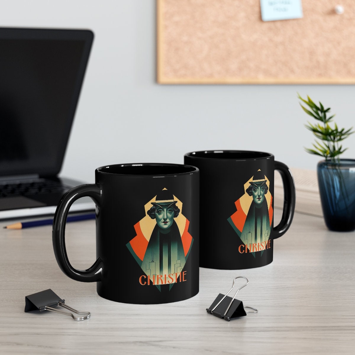 Agatha Christie Mug, Art Deco Mystery Author Coffee Cup, Book Lover Gift for Readers