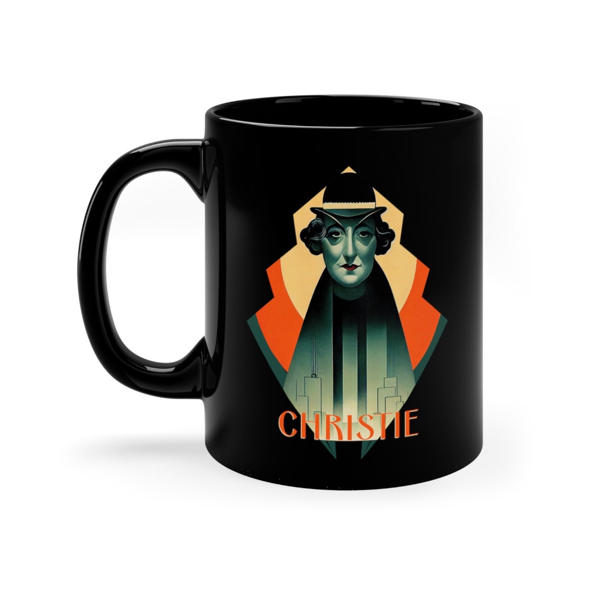 Agatha Christie Mug, Art Deco Mystery Author Coffee Cup, Book Lover Gift for Readers