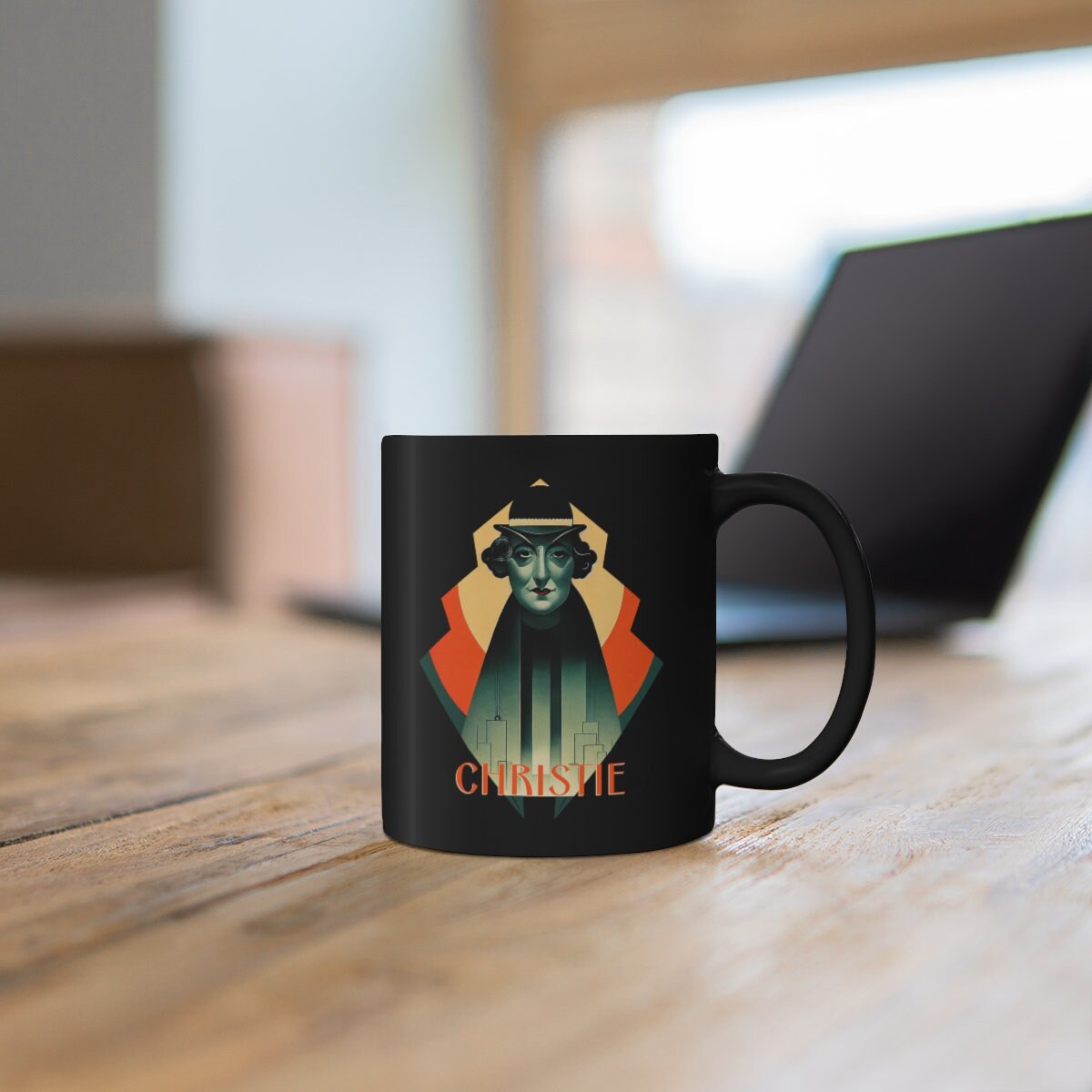 Agatha Christie Mug, Art Deco Mystery Author Coffee Cup, Book Lover Gift for Readers