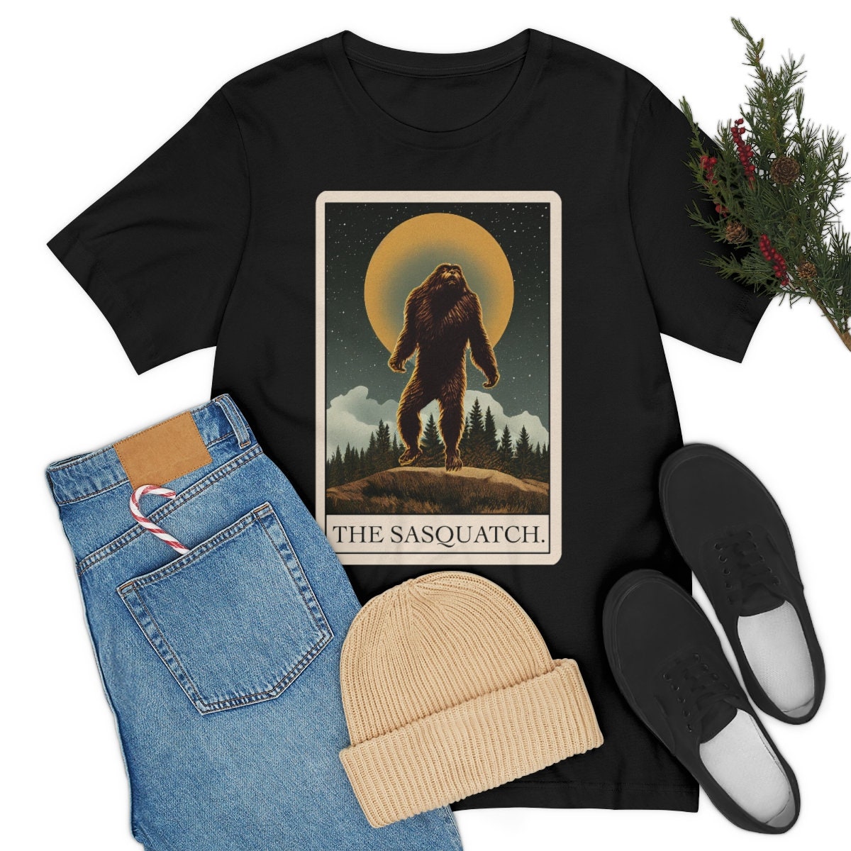 Bigfoot Shirt, Sasquatch Tarot Card T-Shirt, Cryptid Cryptozoology Tee, Bigfoot Gift for Believers