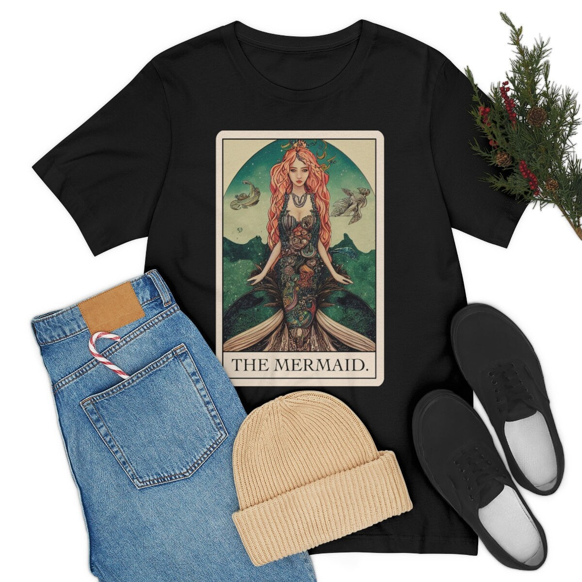 Mermaid Shirt, Siren Tarot Card T-Shirt, Dark Mermaidcore Tee, Cryptid Folklore Gift