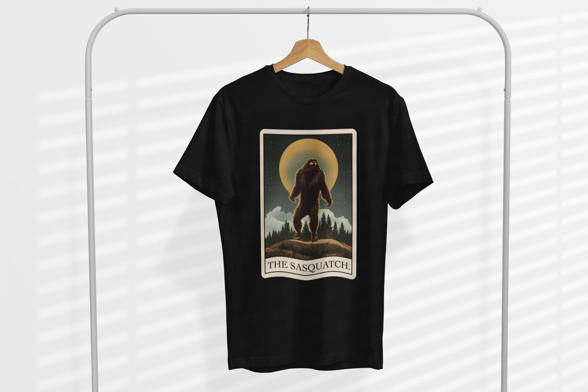 Bigfoot Shirt, Sasquatch Tarot Card T-Shirt, Cryptid Cryptozoology Tee, Bigfoot Gift for Believers