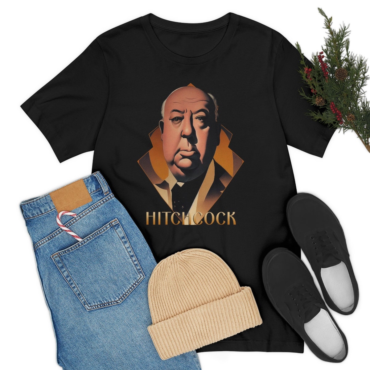 Classic Movie Shirt, Alfred Hitchcock Art Deco T-Shirt, Film Director Tee, Suspense Cinema Gift