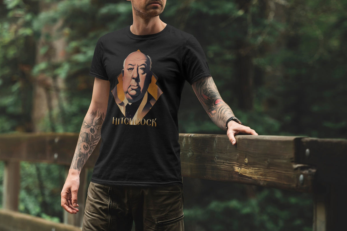 Classic Movie Shirt, Alfred Hitchcock Art Deco T-Shirt, Film Director Tee, Suspense Cinema Gift