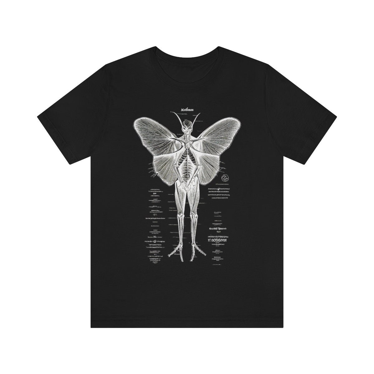 Cryptozoology Shirt, Mothman Arcane Anatomy Two Sided T-Shirt, Cryptid Monster Tee, Horror Gift