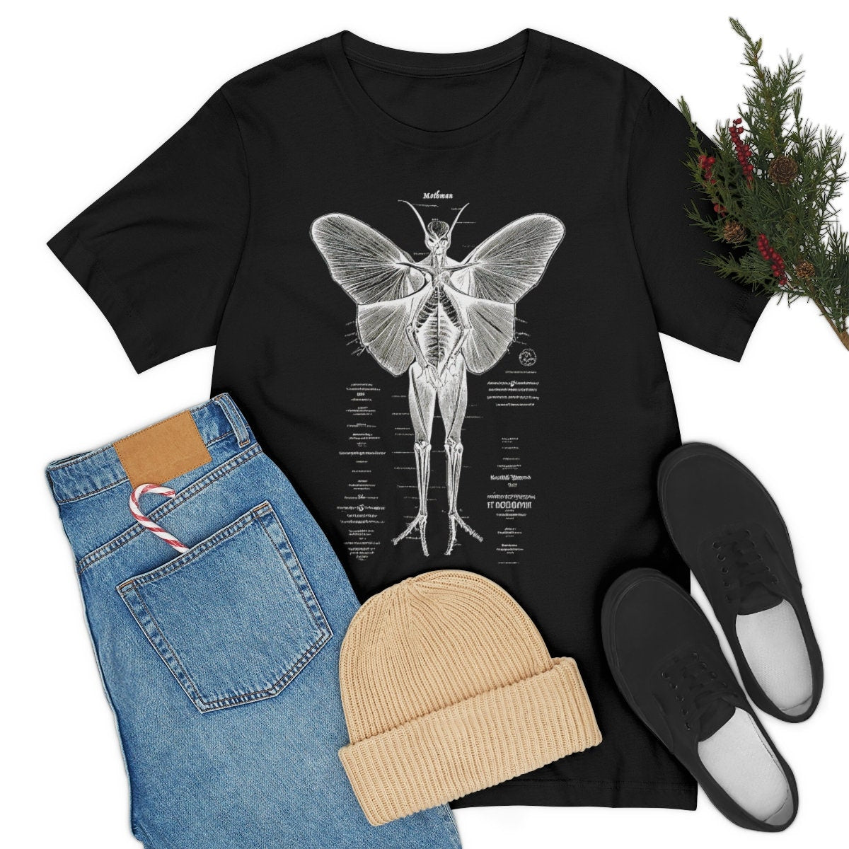 Cryptozoology Shirt, Mothman Arcane Anatomy Two Sided T-Shirt, Cryptid Monster Tee, Horror Gift