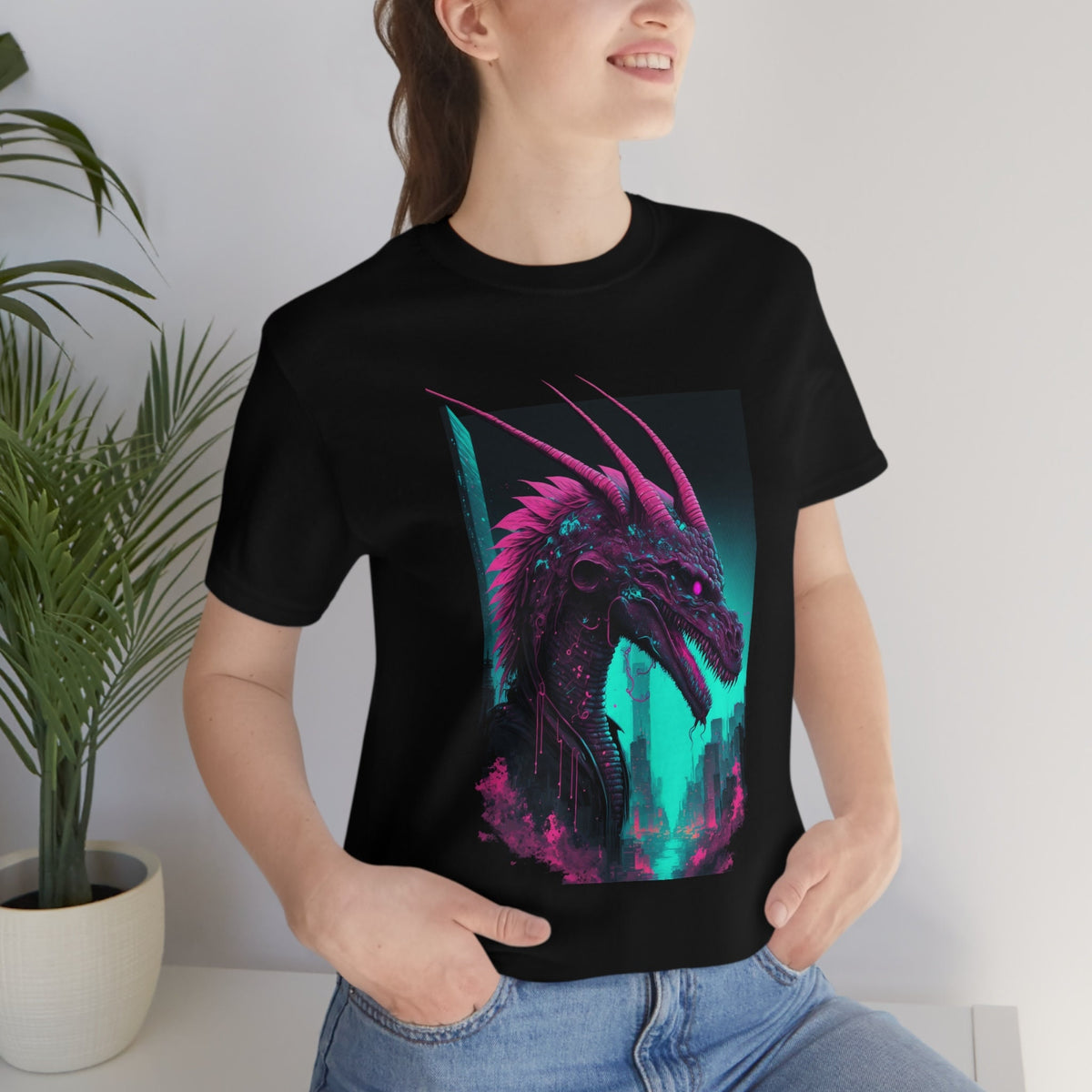 Dragon Shirt, Vaporwave Cyberpunk Dragon Tee, Neon Fantasy Tshirt, Synthwave Gift, Pastel Goth Clothing