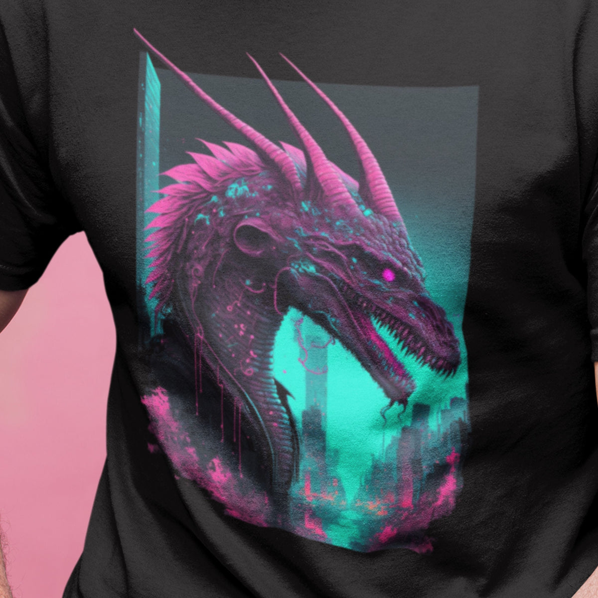 Dragon Shirt, Vaporwave Cyberpunk Dragon Tee, Neon Fantasy Tshirt, Synthwave Gift, Pastel Goth Clothing
