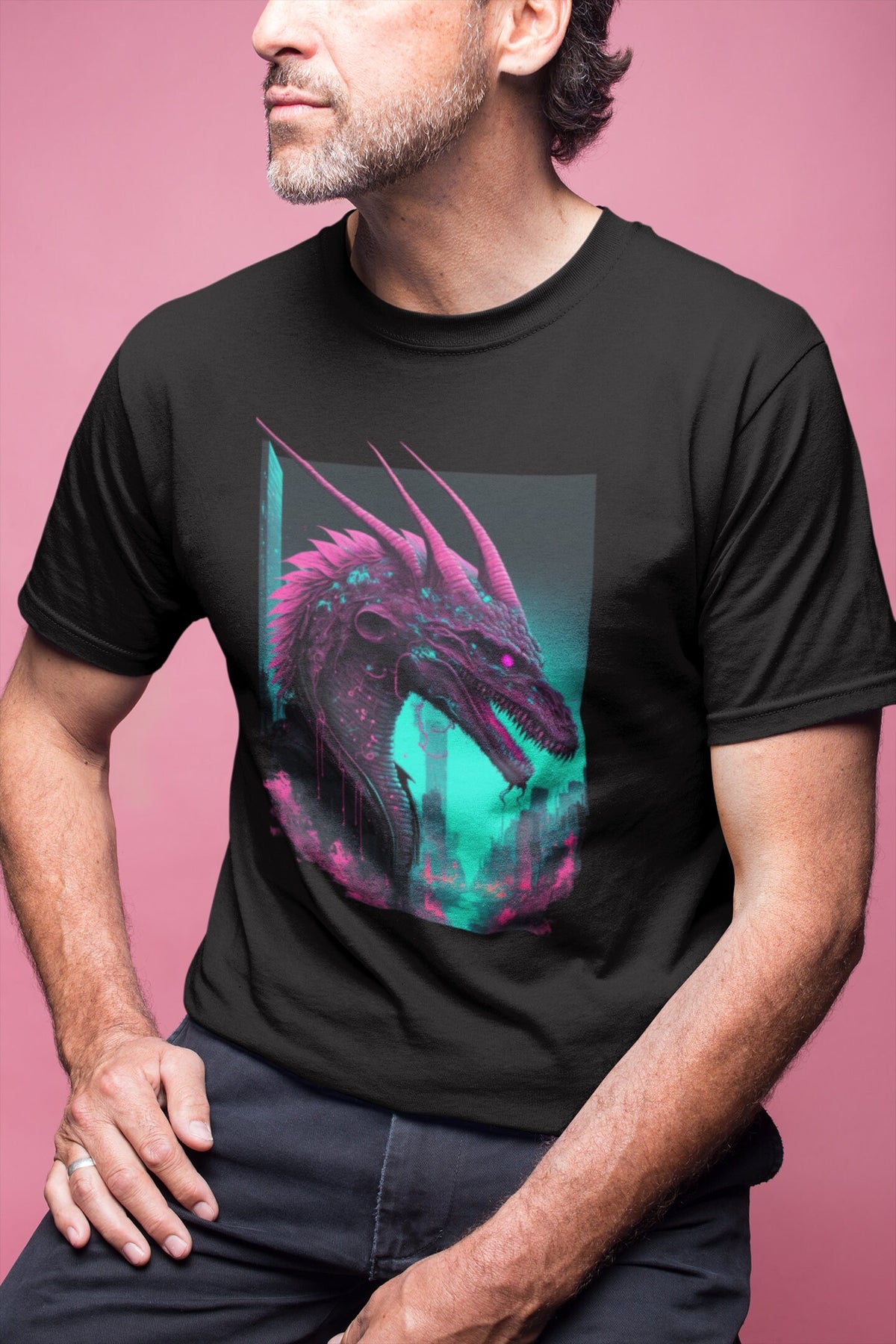 Dragon Shirt, Vaporwave Cyberpunk Dragon Tee, Neon Fantasy Tshirt, Synthwave Gift, Pastel Goth Clothing
