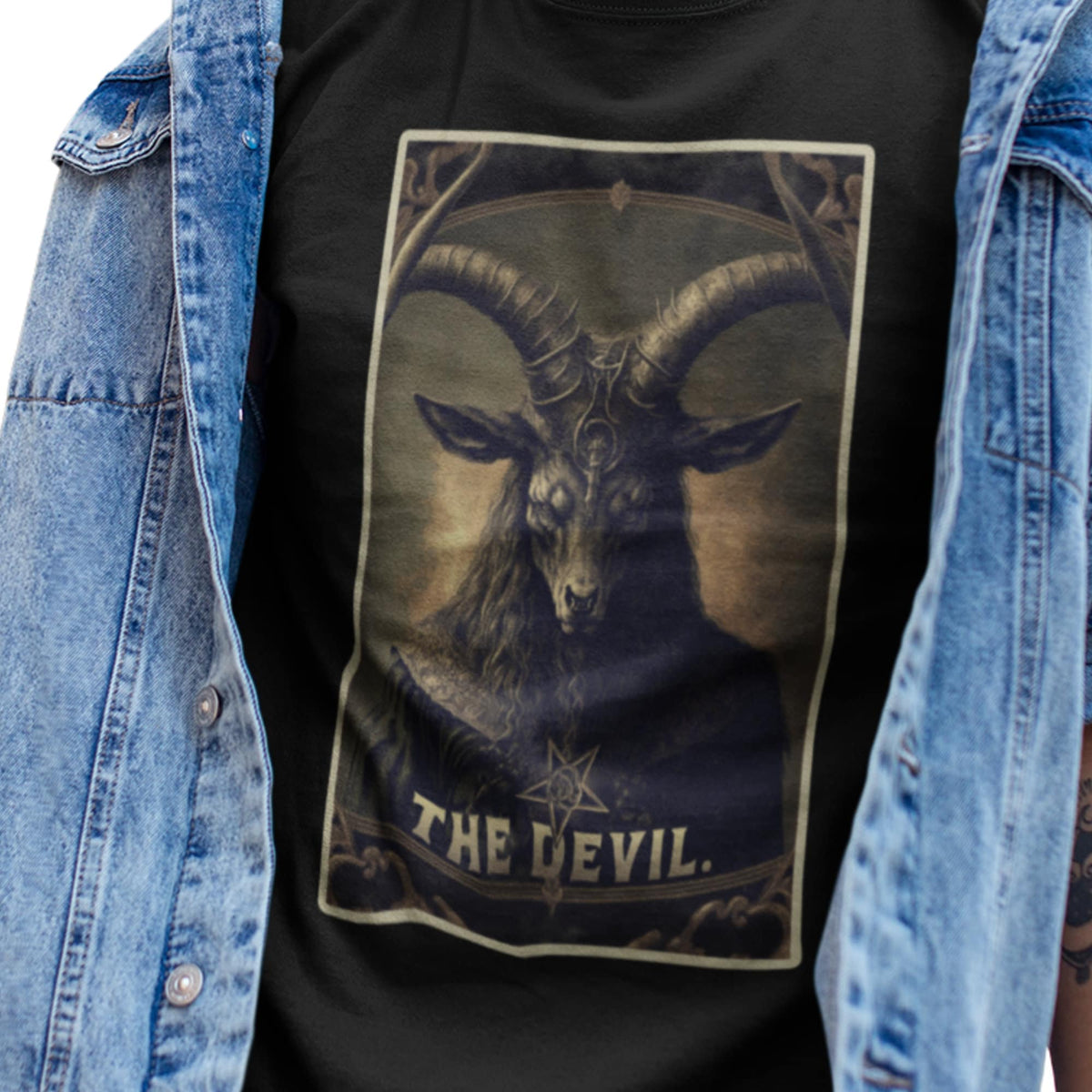 Baphomet Shirt, Devil Tarot Card T-Shirt, Satanic Occult Goth Tee, Lucifer Gift for Witches
