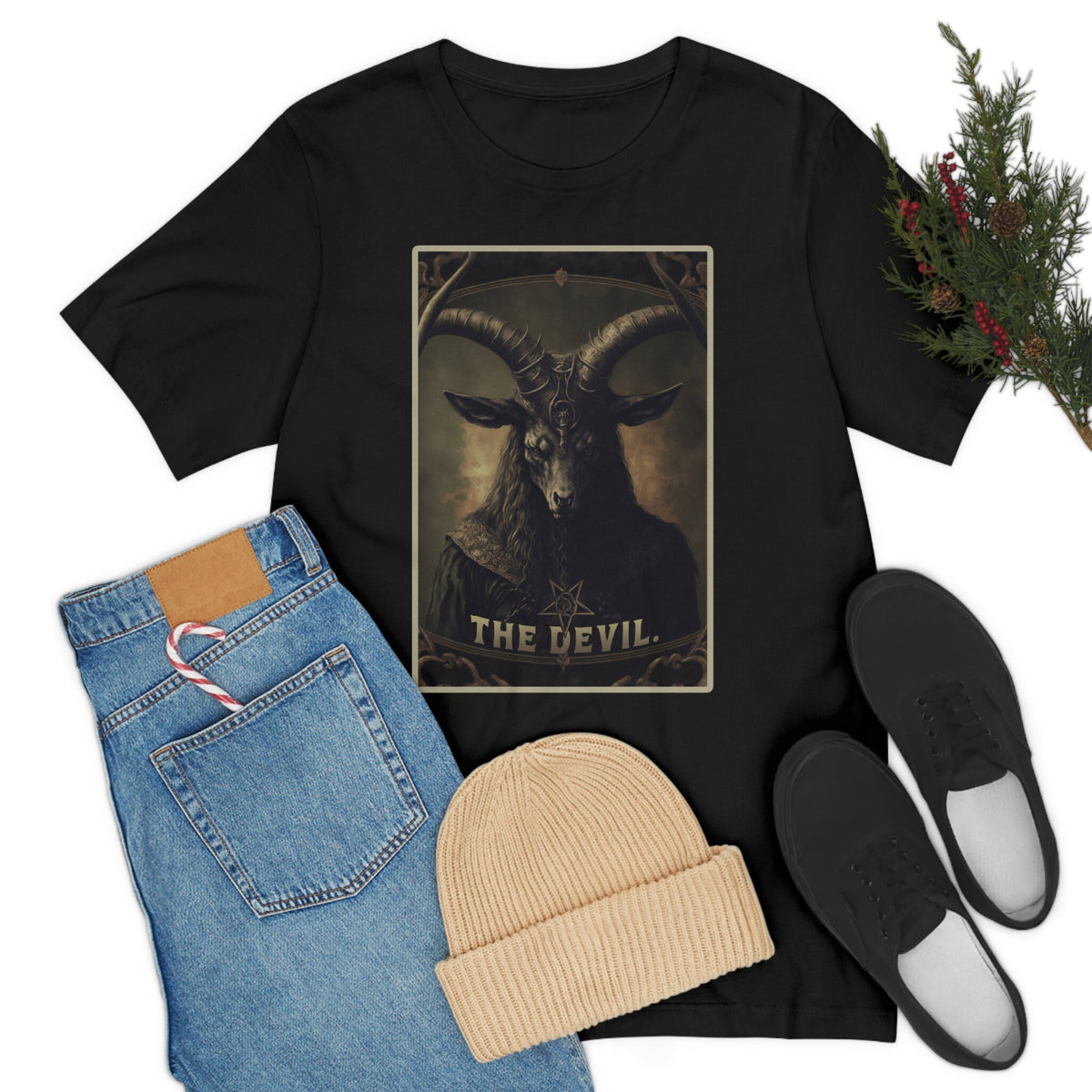 Baphomet Shirt, Devil Tarot Card T-Shirt, Satanic Occult Goth Tee, Lucifer Gift for Witches