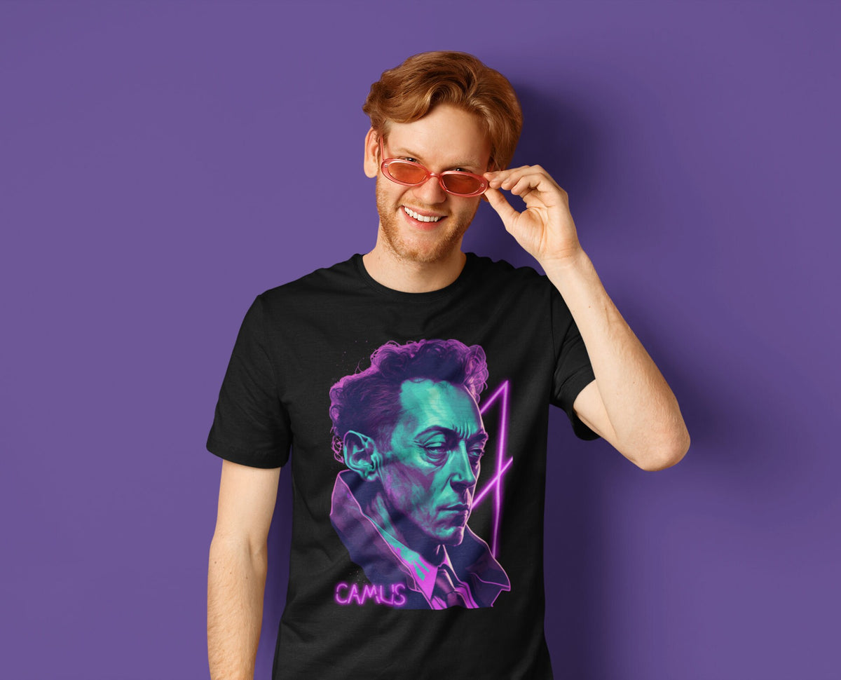 Albert Camus Vaporwave Cyberpunk T-Shirt | Writer Author Teeshirt | Pastel Goth Shirt | Synthwave Gift 80s retro futuristic Sci Fi Reader