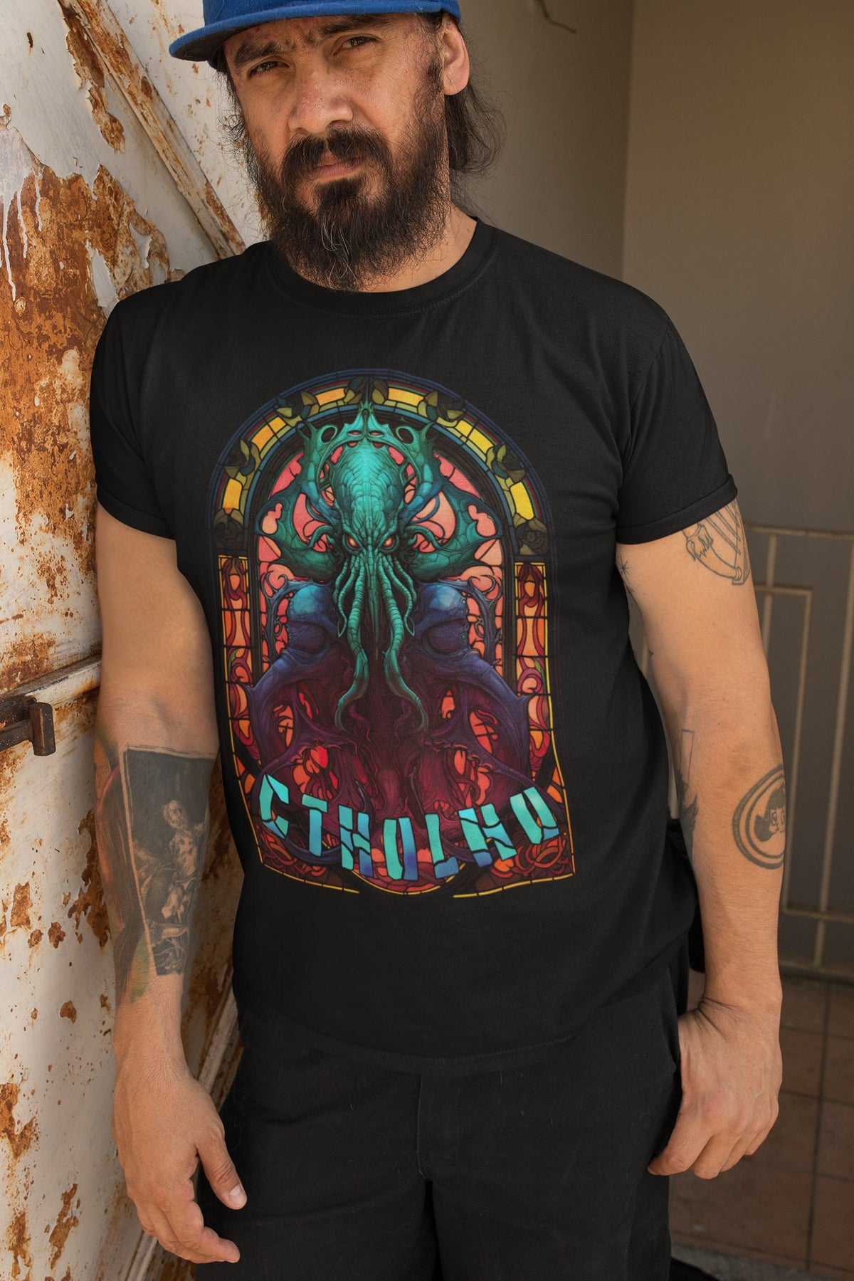 Cthulhu Stained Glass T-Shirt | HP Lovecraft Teeshirt | Cult Monster Tee | Horror Gift
