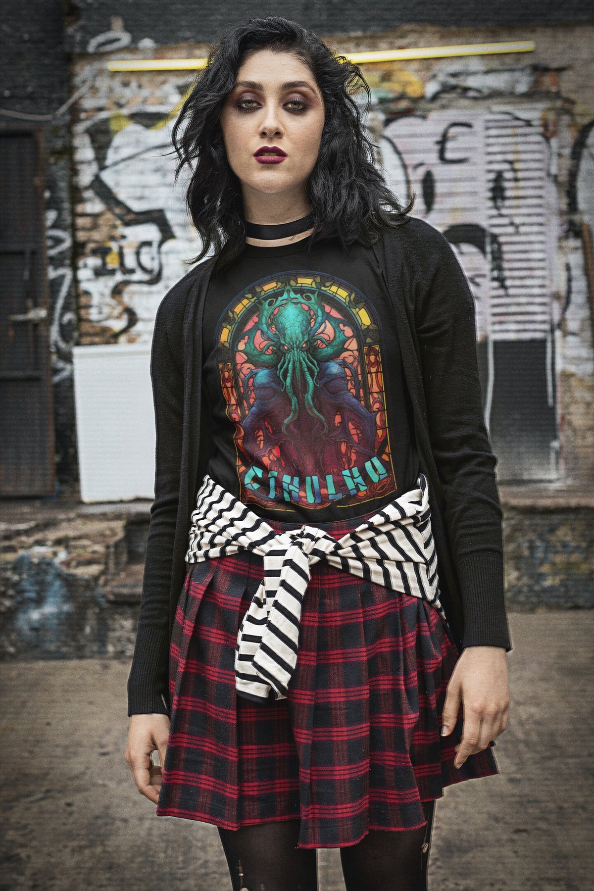Cthulhu Stained Glass T-Shirt | HP Lovecraft Teeshirt | Cult Monster Tee | Horror Gift