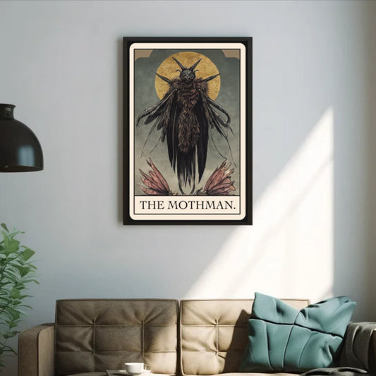 Mothman Poster, Cryptid Tarot Card Art Print, Cryptozoology Wall Art, Mothman Gift for Believers