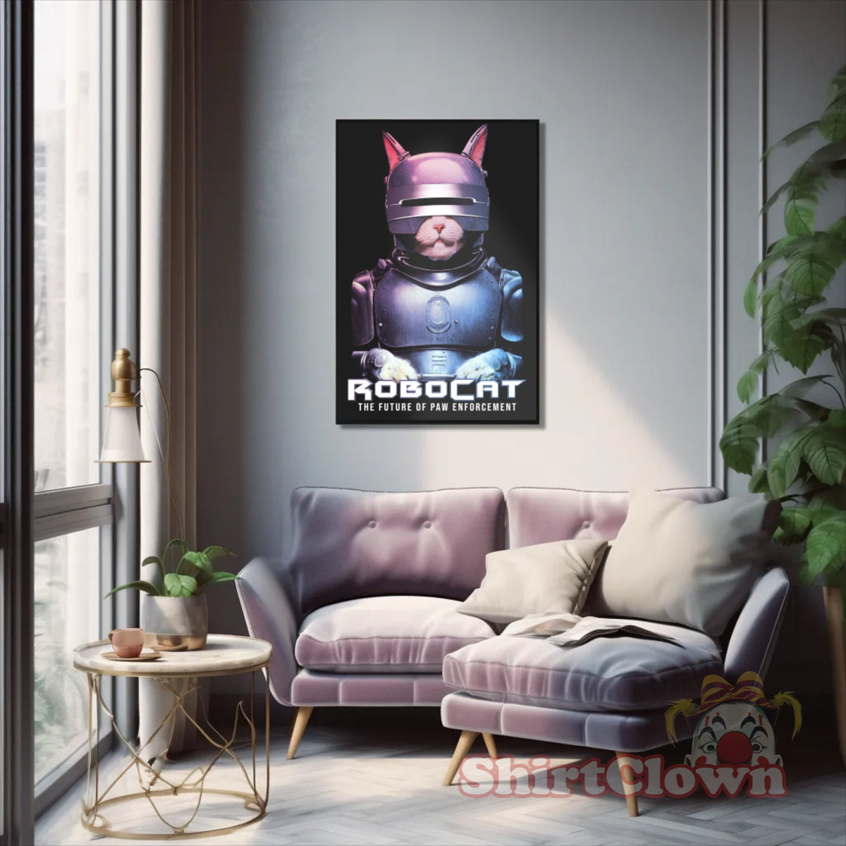 Funny Cat Art Print, Robot Cat Poster, Retro Sci Fi Wall Art, Nerdy Gift