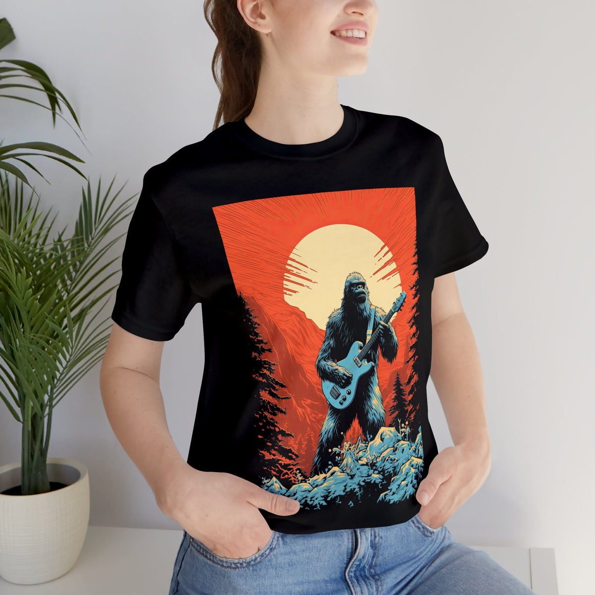 Guitar Shirt, Bigfoot Playing Guitar T-Shirt, Funny Sasquatch Cryptid Tee, Guitarist Musician Gift