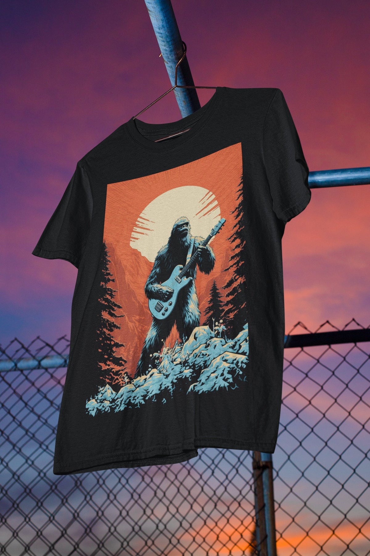 Guitar Shirt, Bigfoot Playing Guitar T-Shirt, Funny Sasquatch Cryptid Tee, Guitarist Musician Gift