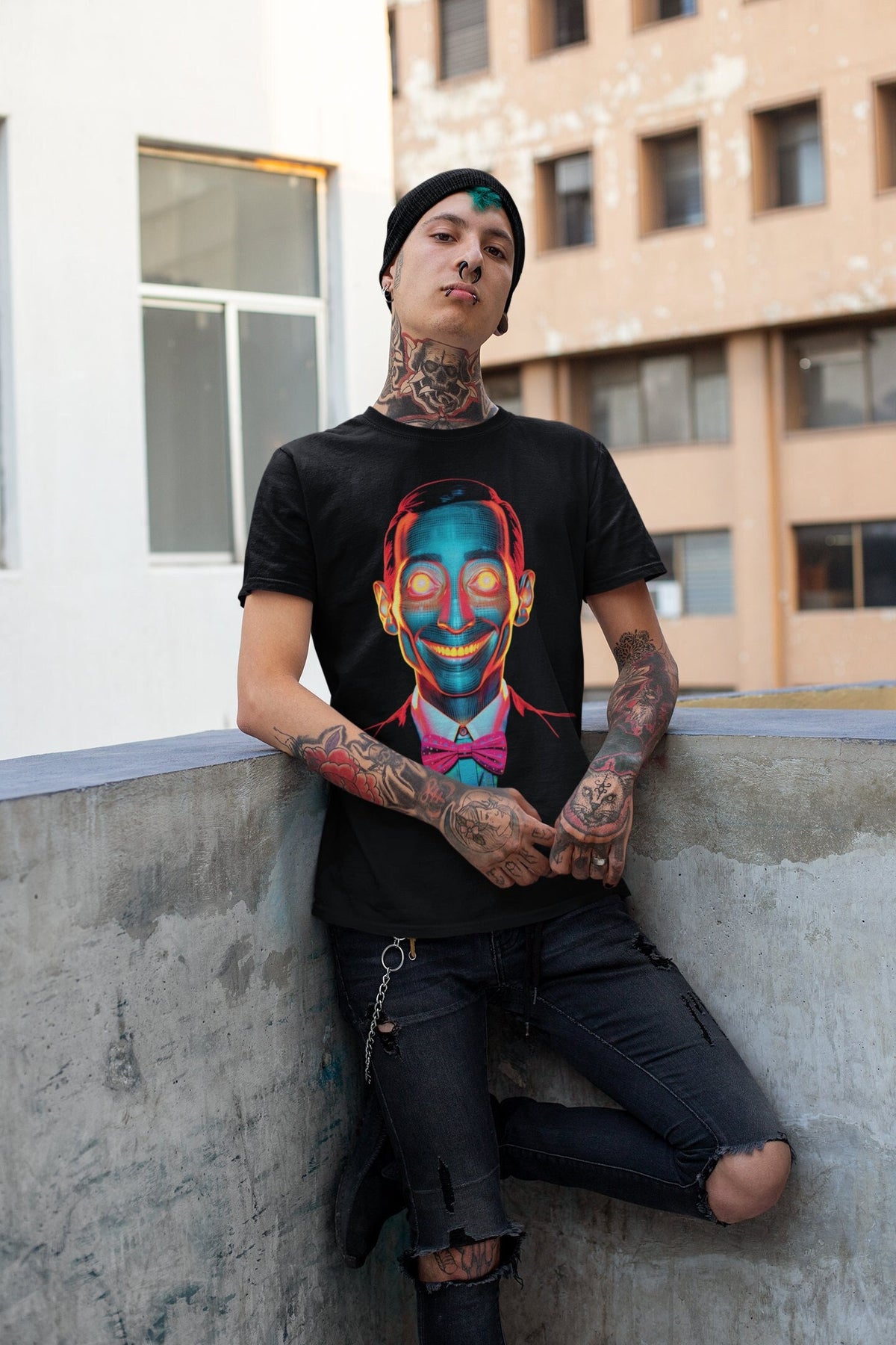 Vaporwave Pee Wee Herman Style Tee | Weirdcore Bowtie Aesthetic |Trippy Alt | Grunge Clothes | Harajuku Punk Shirt | Rave Gear | Psychedelic
