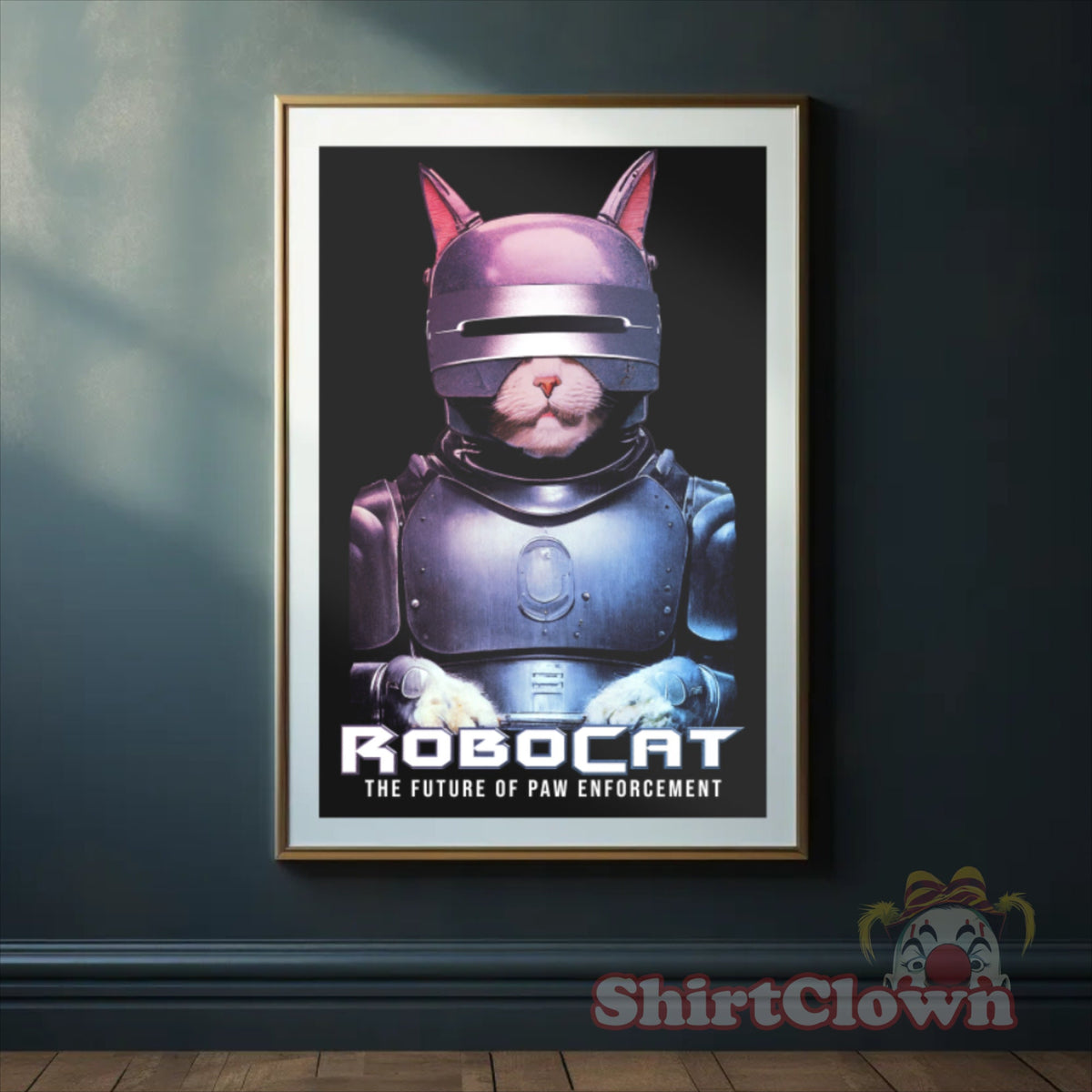 Funny Cat Art Print, Robot Cat Poster, Retro Sci Fi Wall Art, Nerdy Gift