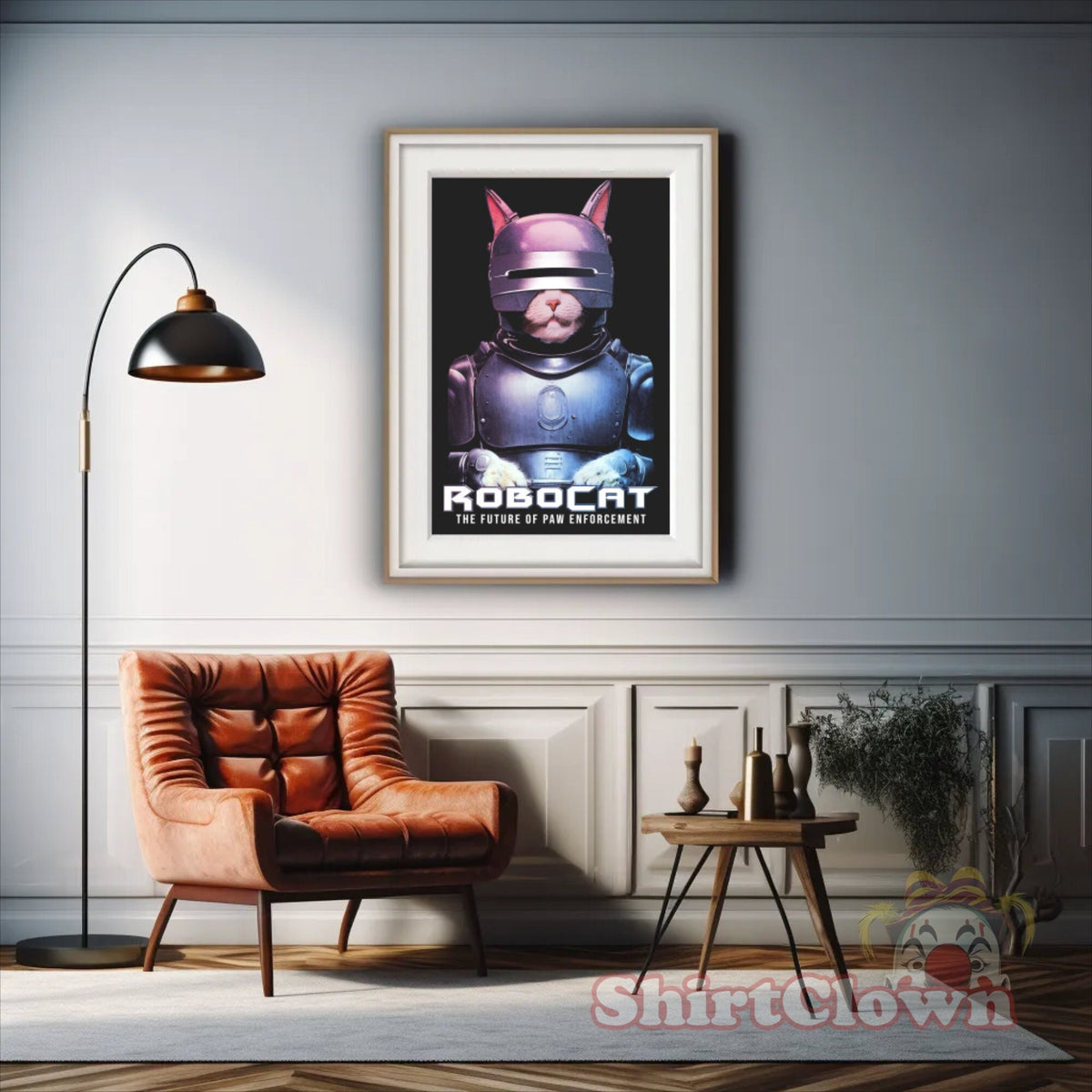 Funny Cat Art Print, Robot Cat Poster, Retro Sci Fi Wall Art, Nerdy Gift