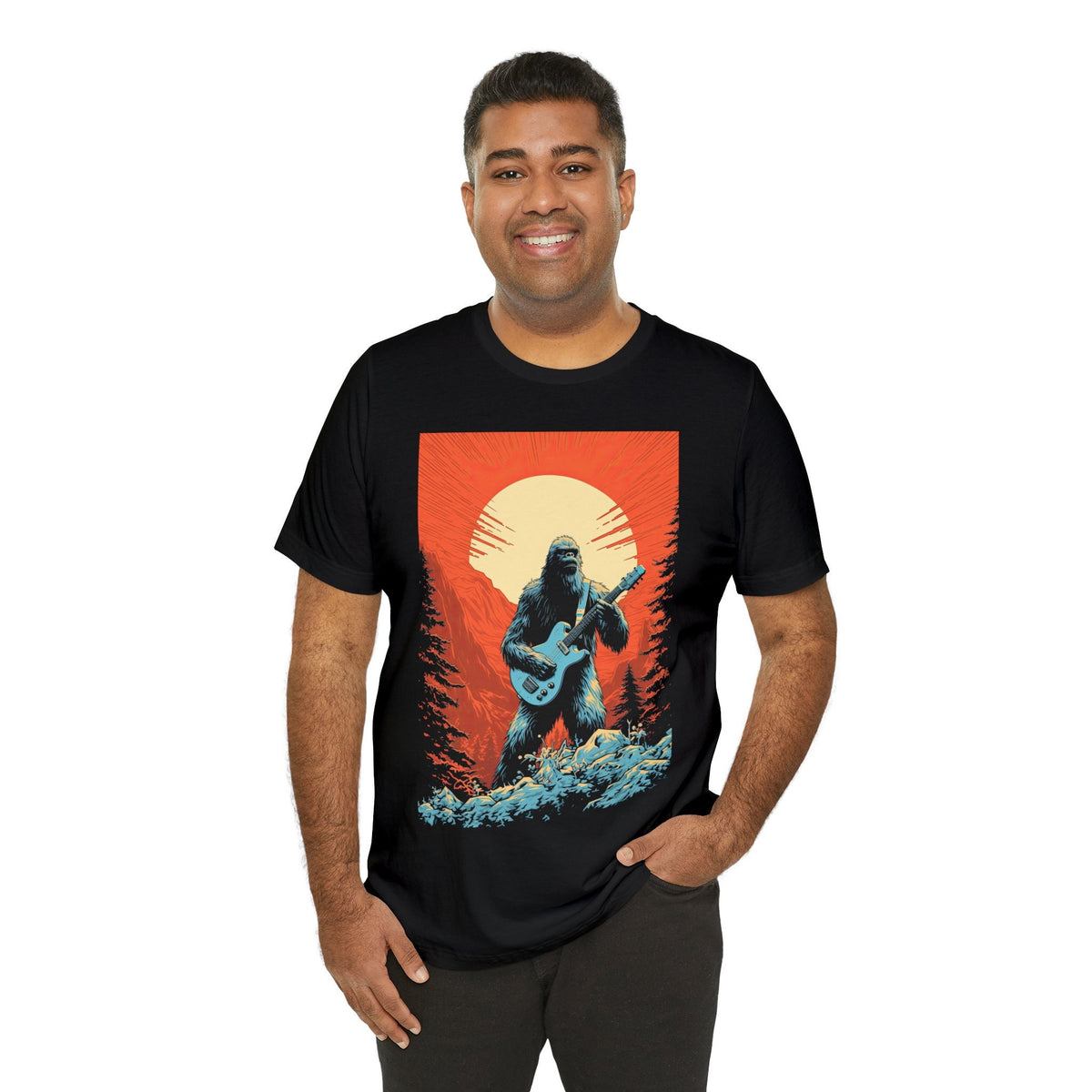 Guitar Shirt, Bigfoot Playing Guitar T-Shirt, Funny Sasquatch Cryptid Tee, Guitarist Musician Gift