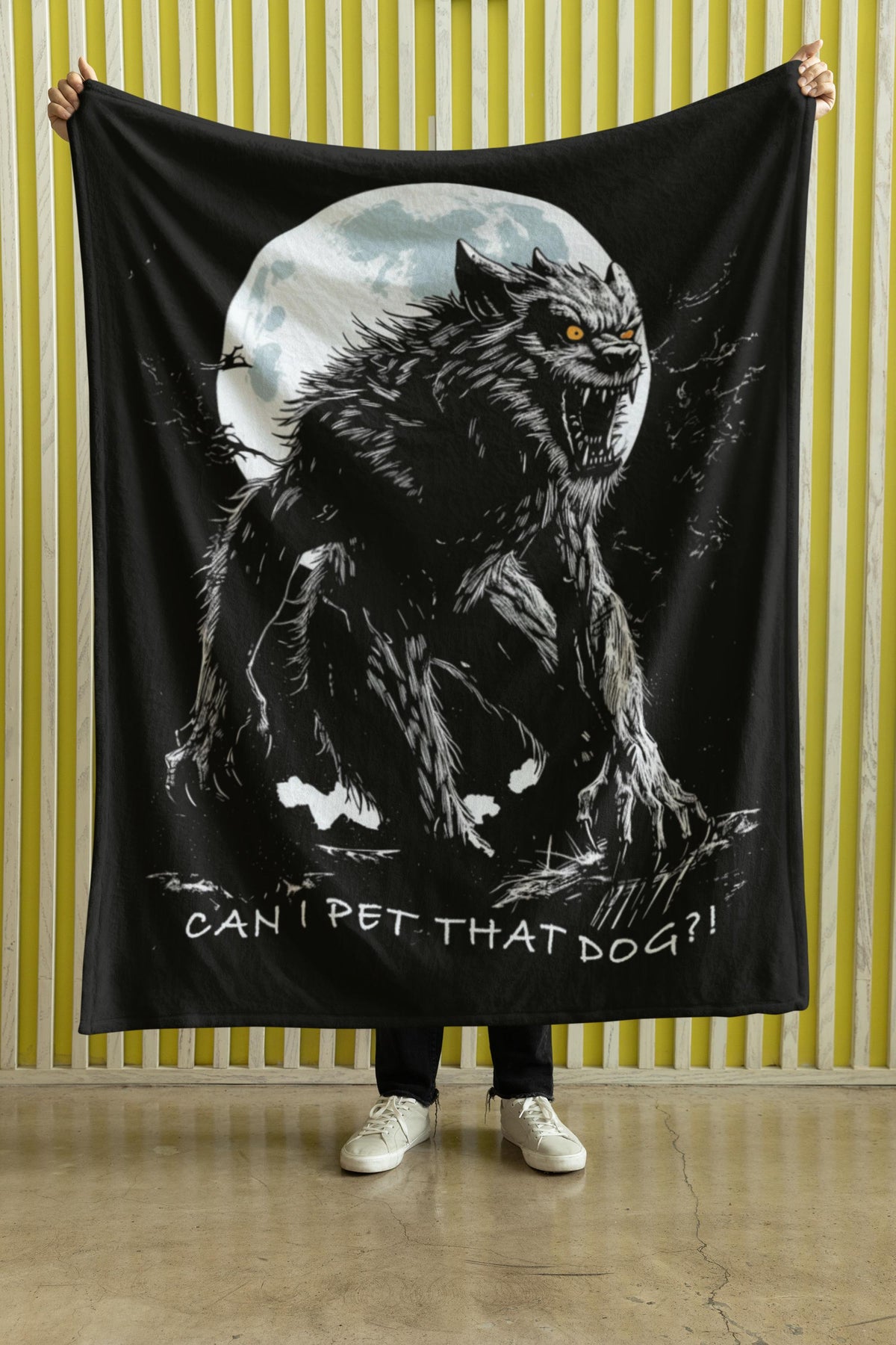 Can I Pet That Dog Werewolf Meme Velveteen Plush Blanket | Monster Blanket | Funny Wolfman Decor | Horror Wolfman | Cool Style
