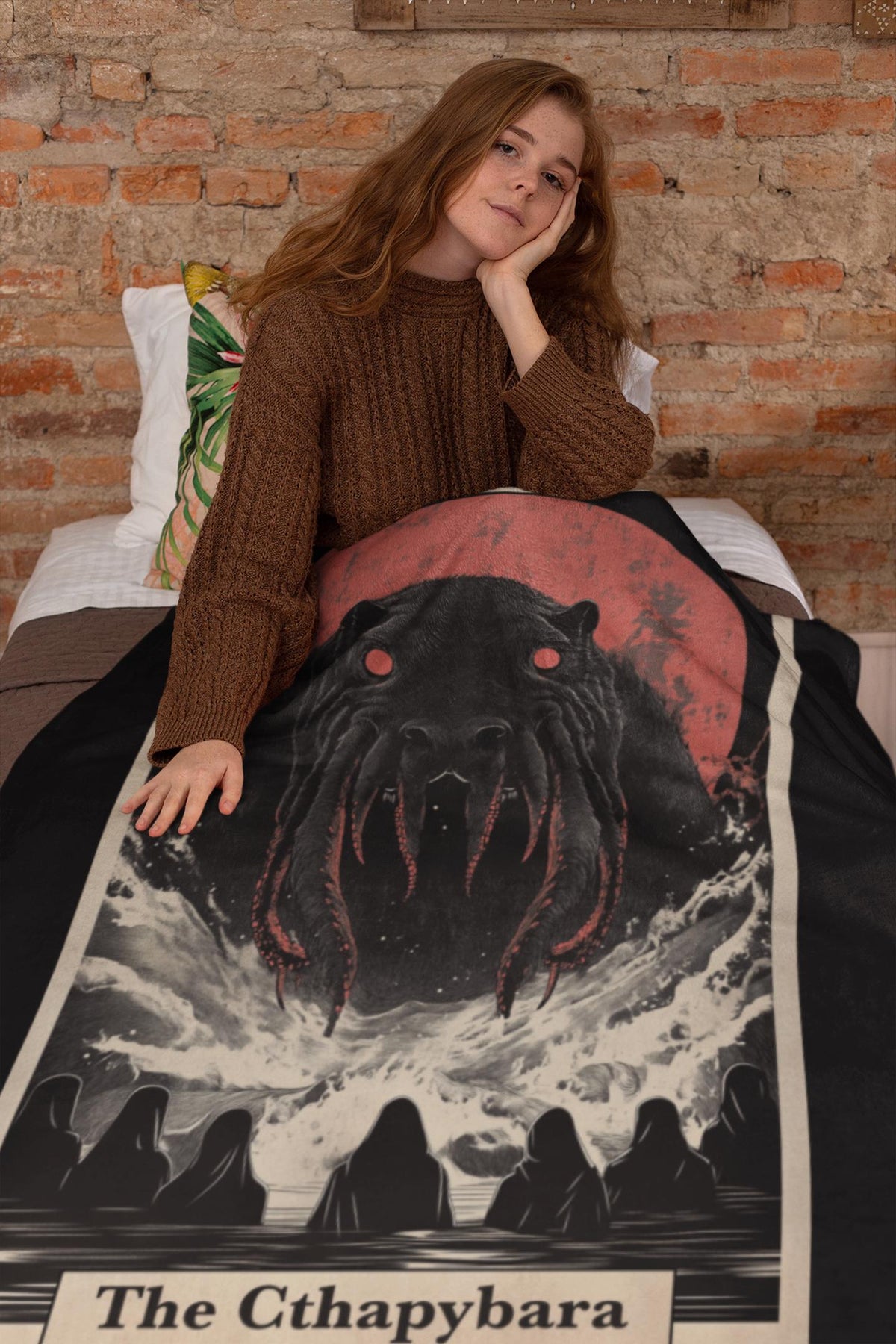 Capybara Blanket, Cthulhu Tarot Card Throw Blanket, Goth Home Decor, Cozy Capybara Lover Gift