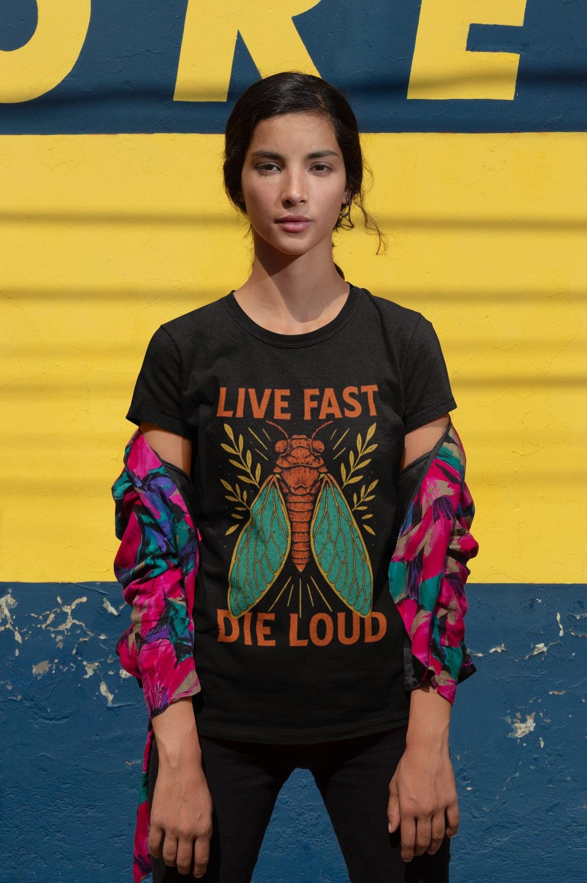 Cicada Shirt, Live Fast Die Loud Insect T-Shirt, Linocut Bug Art Tee, Entomology Gift