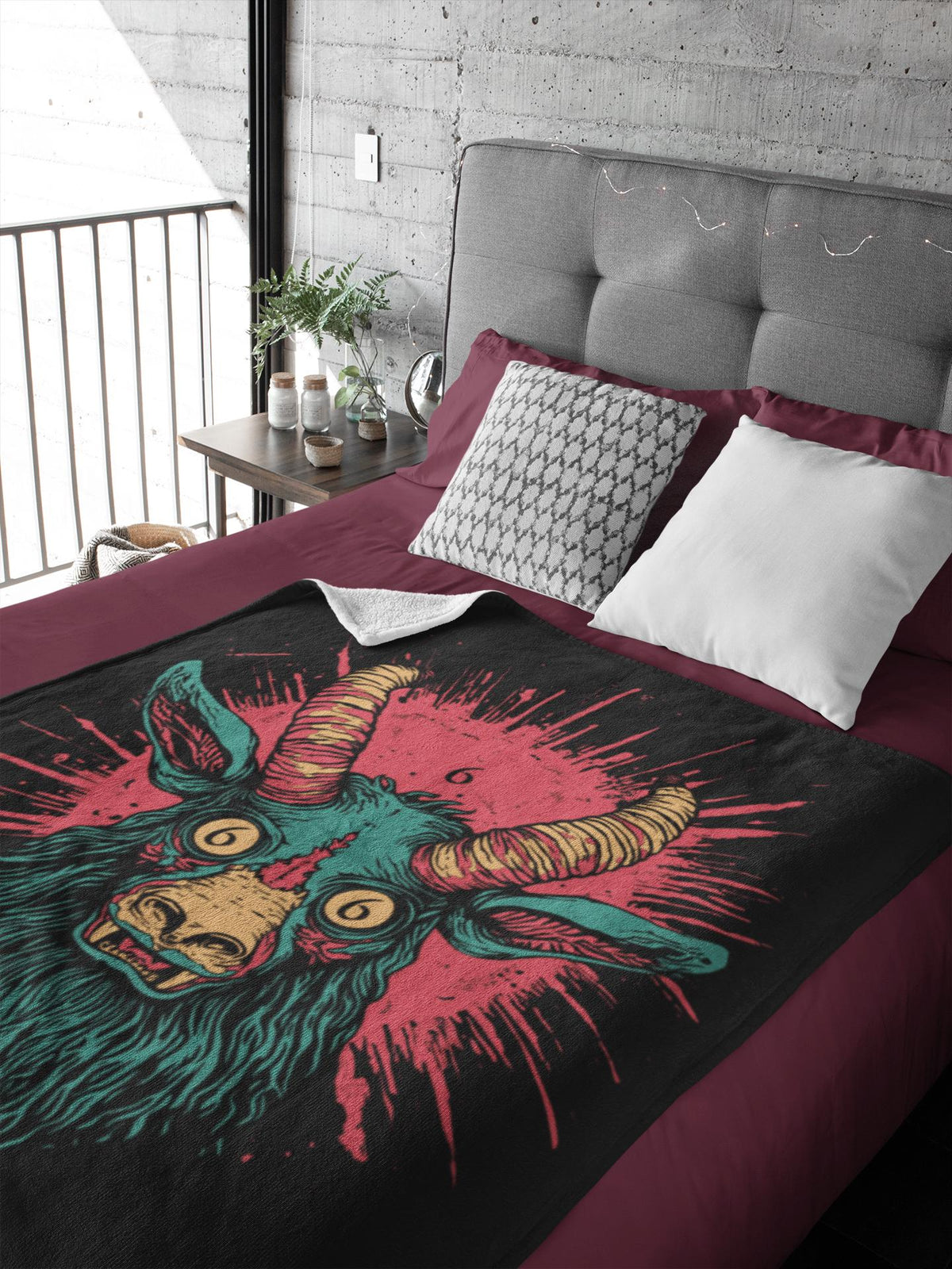 Baphomet Velveteen Plush Blanket | Satanic Throw Blanket | Devil Art | Satan Decor| Occult Style