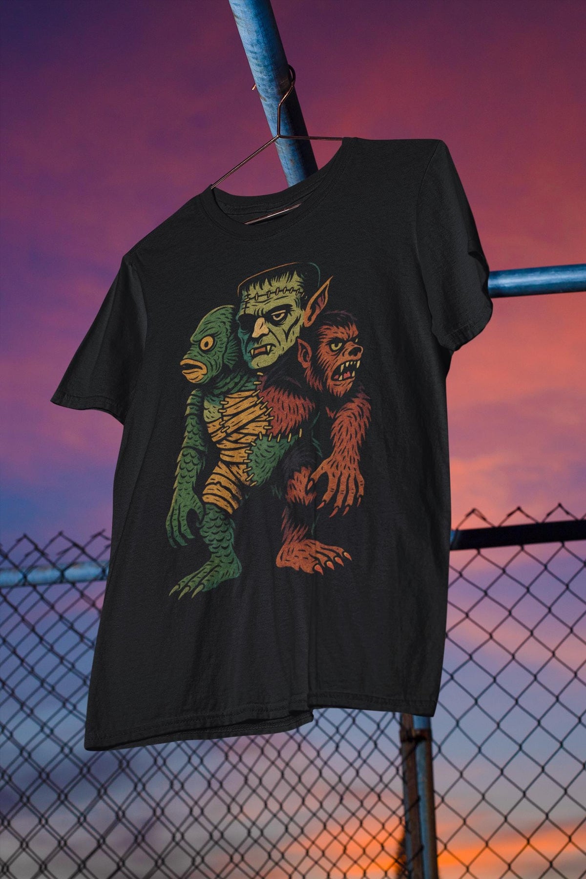 Monster Mash Up Tee Shirt | 3 Color Classic Monster t-shirt | Horror Style | Creature Dracula Mummy Frankenstein Wolfman Werewolf Vampire